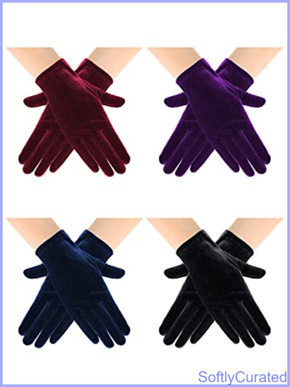 Short Velvet Gloves Wedding Satin Gloves Opera Cosplay Tea Party 4 Pairs